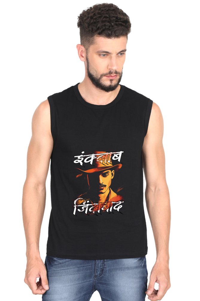 Inquilab Round Neck Sleeveless T-Shirts for Men Vastrdhamm