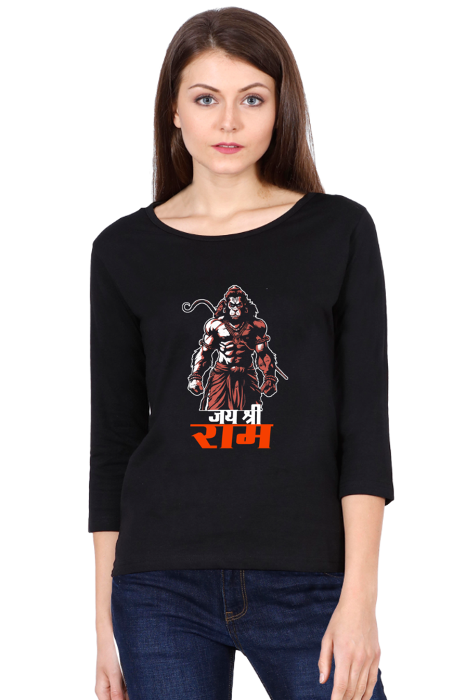 Hanuman Heroic DeedsRound Neck Full Sleeve T-Shirts for Women Vastrdhamm