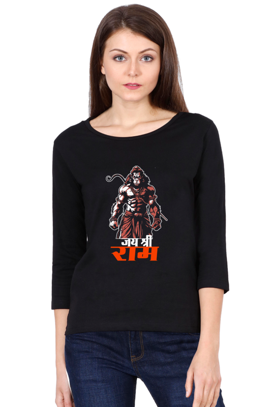 Hanuman Heroic DeedsRound Neck Full Sleeve T-Shirts for Women Vastrdhamm