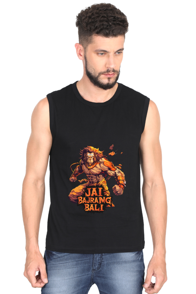 Hanuman Devotee Round Neck Sleeveless T-Shirts for Men Vastrdhamm