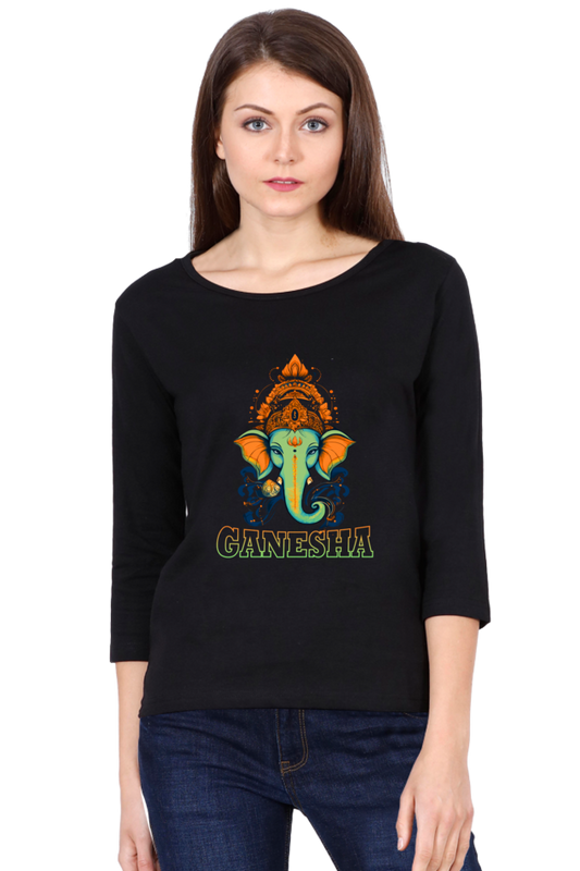 Ganesha ProtectorRound Neck Full Sleeve T-Shirts for Women Vastrdhamm