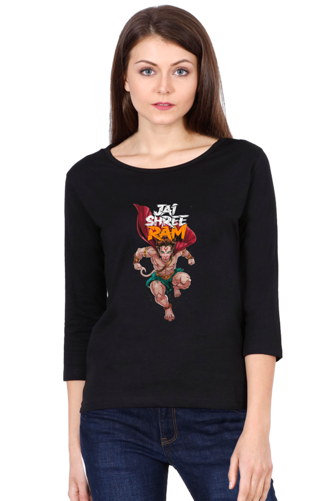 Hanuman Devotional PowerRound Neck Full Sleeve T-Shirts for Women Vastrdhamm