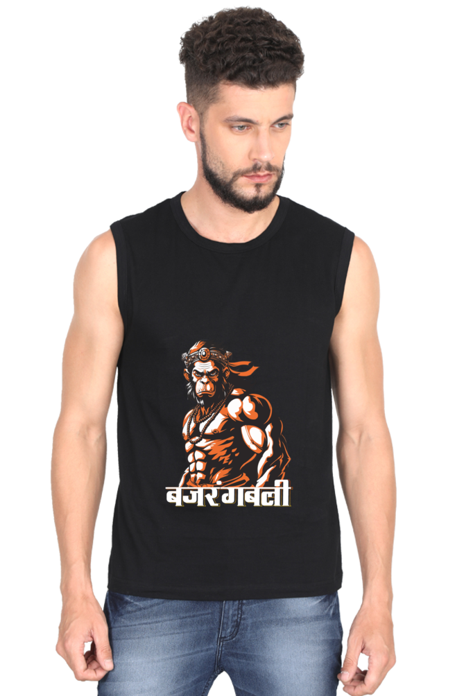 Hanuman Devotion Round Neck Sleeveless T-Shirts for Men Vastrdhamm