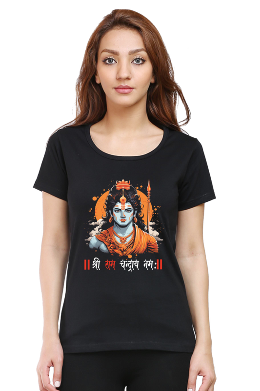 Ram Ji Divine Warrior Round Neck Half Sleeve Classic T-Shirts for Women Vastrdhamm