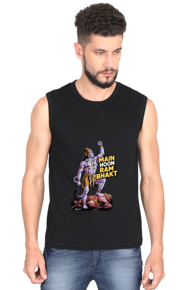 Hanuman Mighty Devotee Round Neck Sleeveless T-Shirts for Men Vastrdhamm