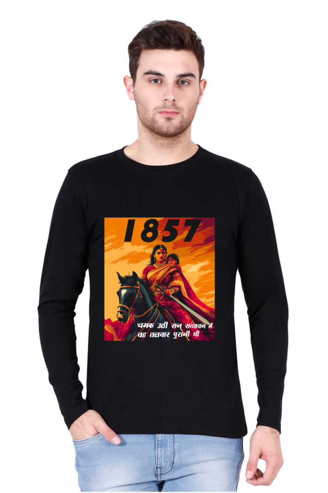 Lakshmi Bai Courage Unleashed Round Neck Full Sleeve T-Shirts for Men Vastrdhamm