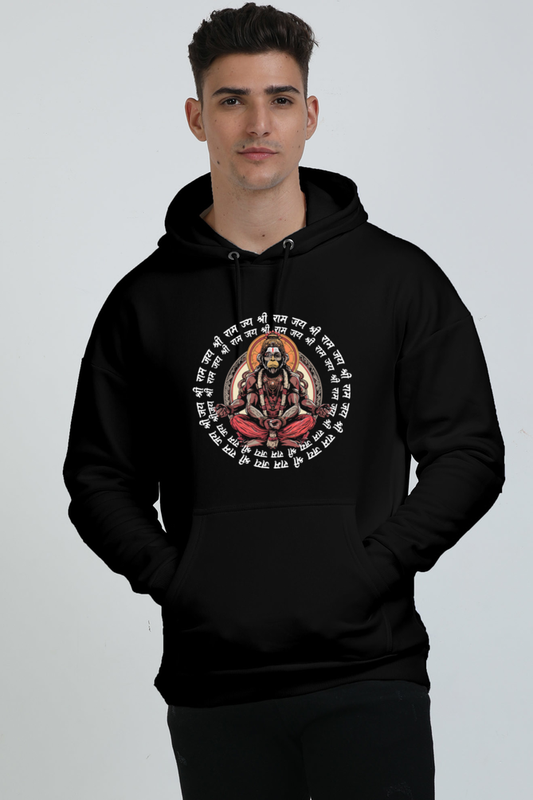 Hanuman Mighty Vigilance Oversized Hooded Sweatshirt T-Shirts for Men Vastrdhamm