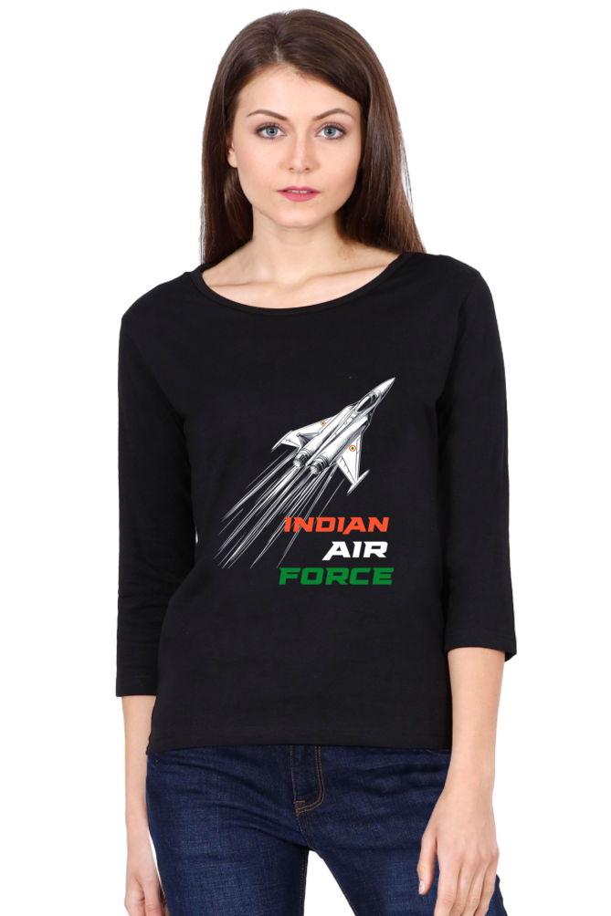 Sky Warriors: Indian Air Force Round Neck Full Sleeve T-Shirts for Women Vastrdhamm