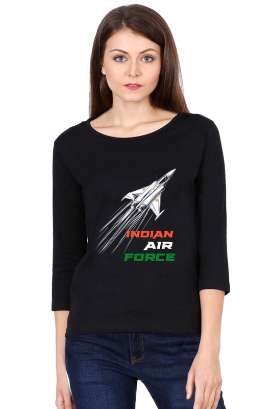 Sky Warriors: Indian Air Force Round Neck Full Sleeve T-Shirts for Women Vastrdhamm