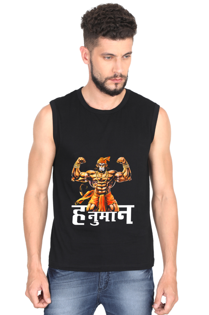 Hanuman Devotional Warrior Round Neck Sleeveless T-Shirts for Men Vastrdhamm