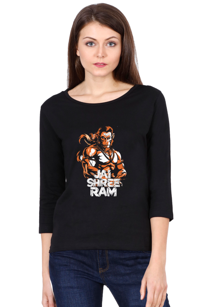 Hanuman Mountain LifterRound Neck Full Sleeve T-Shirts for Women Vastrdhamm