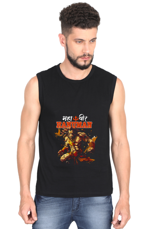 Hanuman Radiant Devotion Round Neck Sleeveless T-Shirts for Men Vastrdhamm