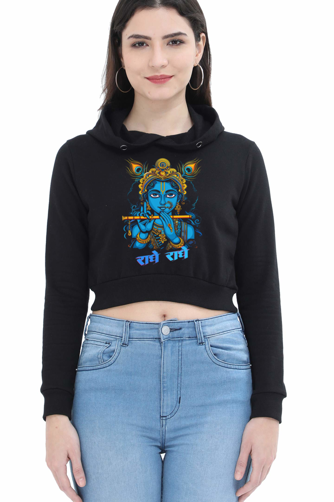 Shree Krishan Flute Melody Crop Hoodies for Women Vastrdhamm