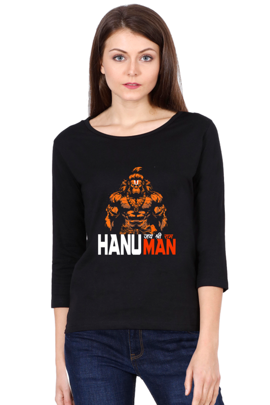 Hanuman Unyielding StrengthRound Neck Full Sleeve T-Shirts for Women Vastrdhamm