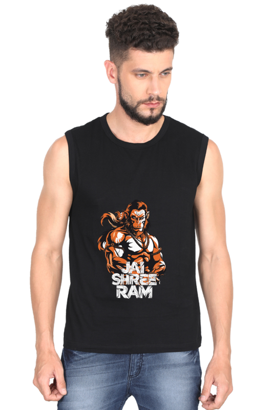 Hanuman Mountain Lifter Round Neck Sleeveless T-Shirts for Men Vastrdhamm