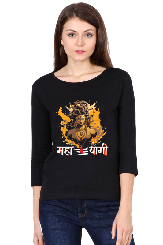 Shiv Ji Divine Power Round Neck Full Sleeve T-Shirts for Women Vastrdhamm