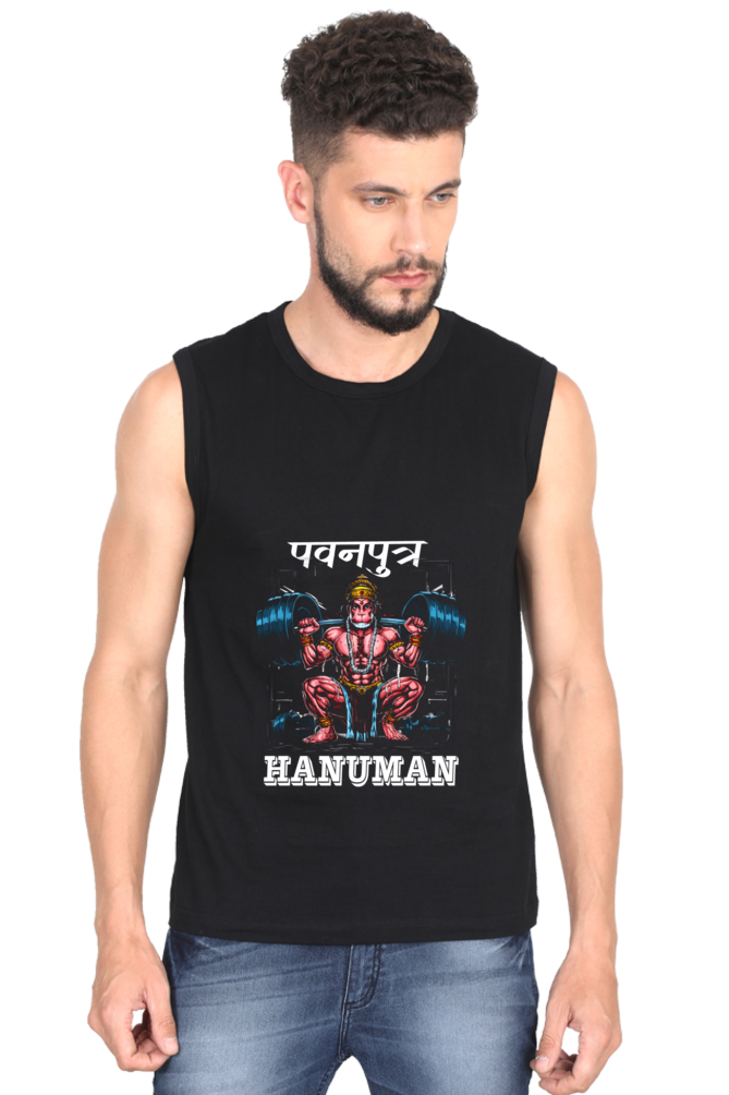 Hanuman Divine Energy Round Neck Sleeveless T-Shirts for Men Vastrdhamm