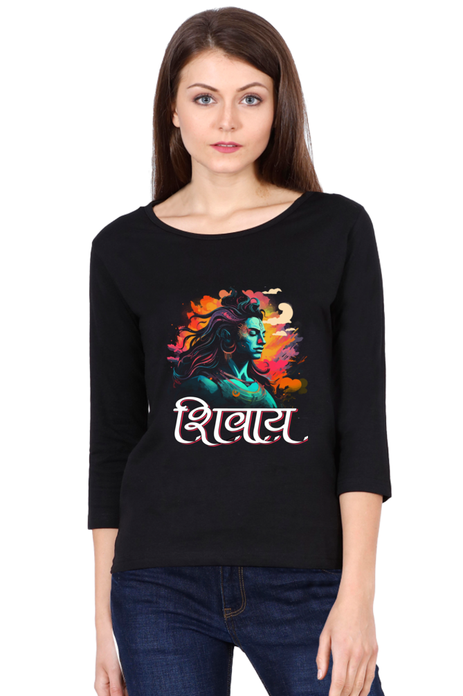 Shiv Ji Trishul Power Round Neck Full Sleeve T-Shirts for Women Vastrdhamm