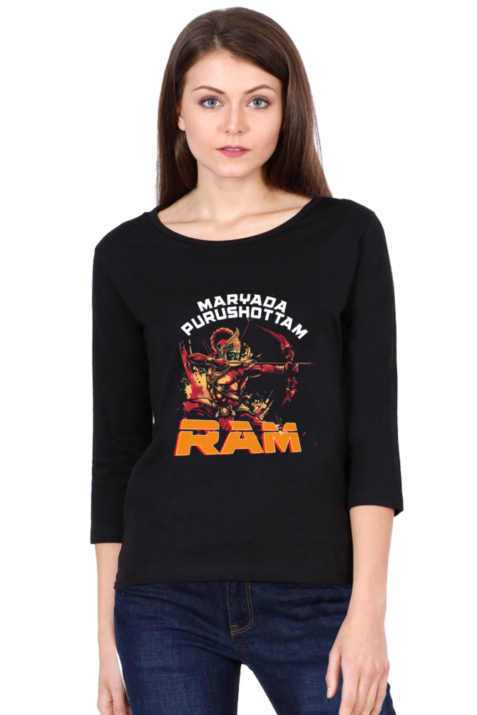 Ram Ji Divine Protector Round Neck Full Sleeve T-Shirts for Women Vastrdhamm