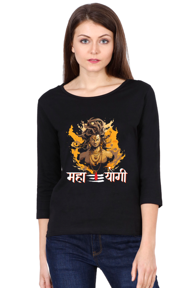 Shiv Ji Divine Power Round Neck Full Sleeve T-Shirts for Women Vastrdhamm