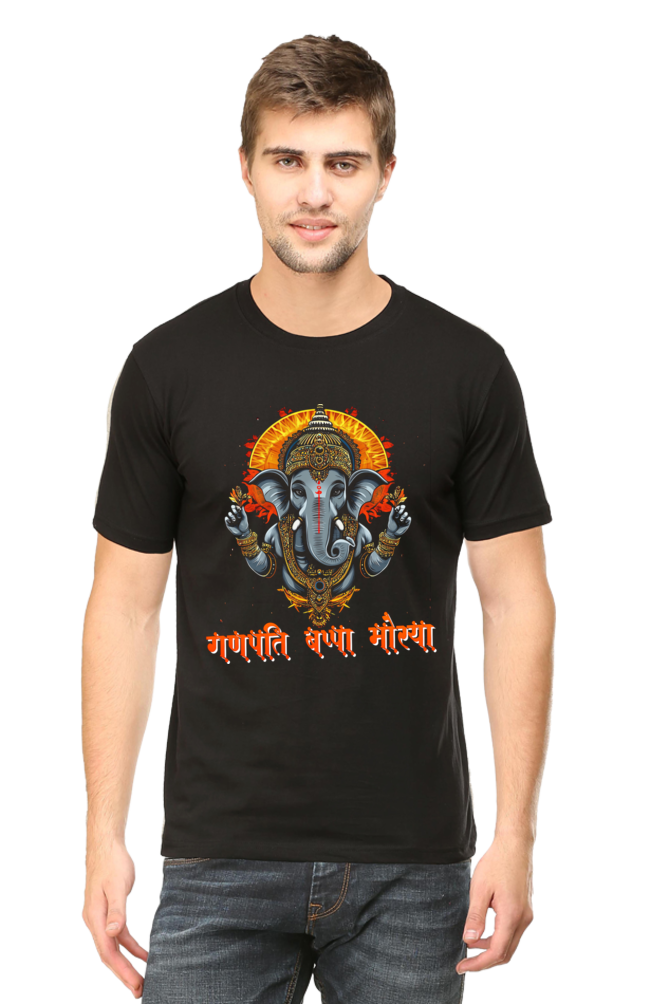 Jai Ganesha Blessings Round Neck Half Sleeve Classic T-Shirts for Men Vastrdhamm