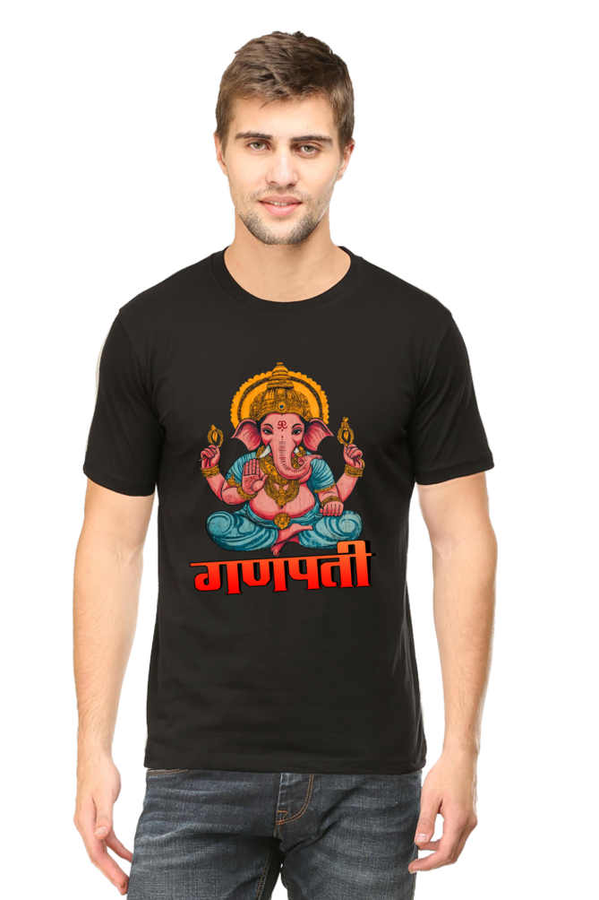 Jai Ganesha Victory Round Neck Half Sleeve Classic T-Shirts for Men Vastrdhamm