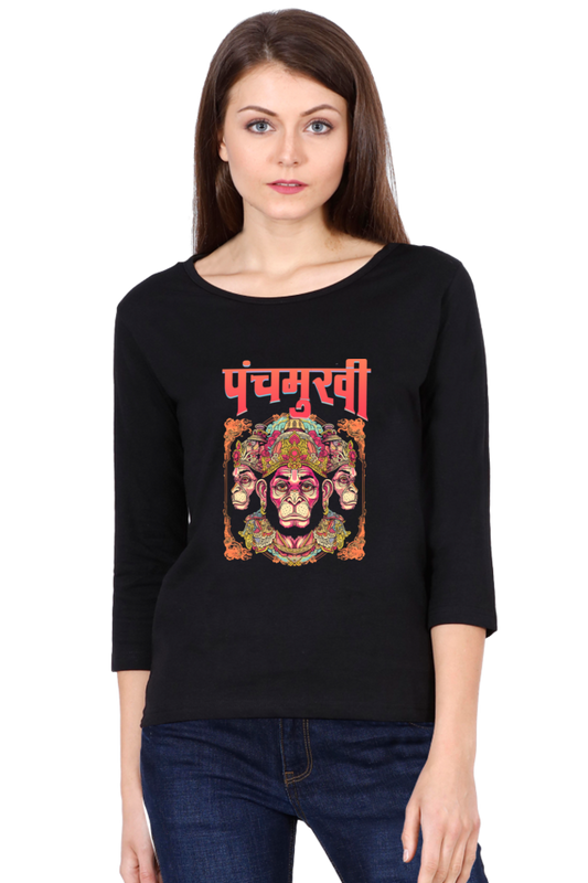 Hanuman Immortal ValorRound Neck Full Sleeve T-Shirts for Women Vastrdhamm