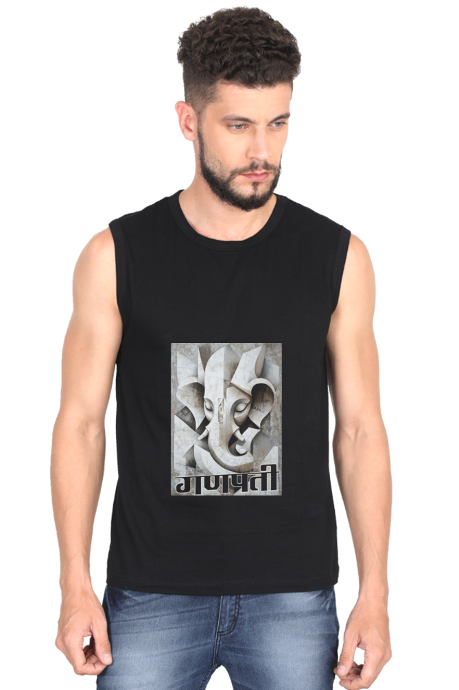 Ganesha Protector Round Neck Sleeveless T-Shirts for Men Vastrdhamm