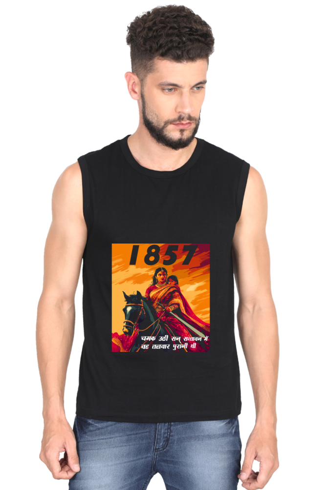 Lakshmi Bai Regal Strength Round Neck Sleeveless T-Shirts for Men Vastrdhamm