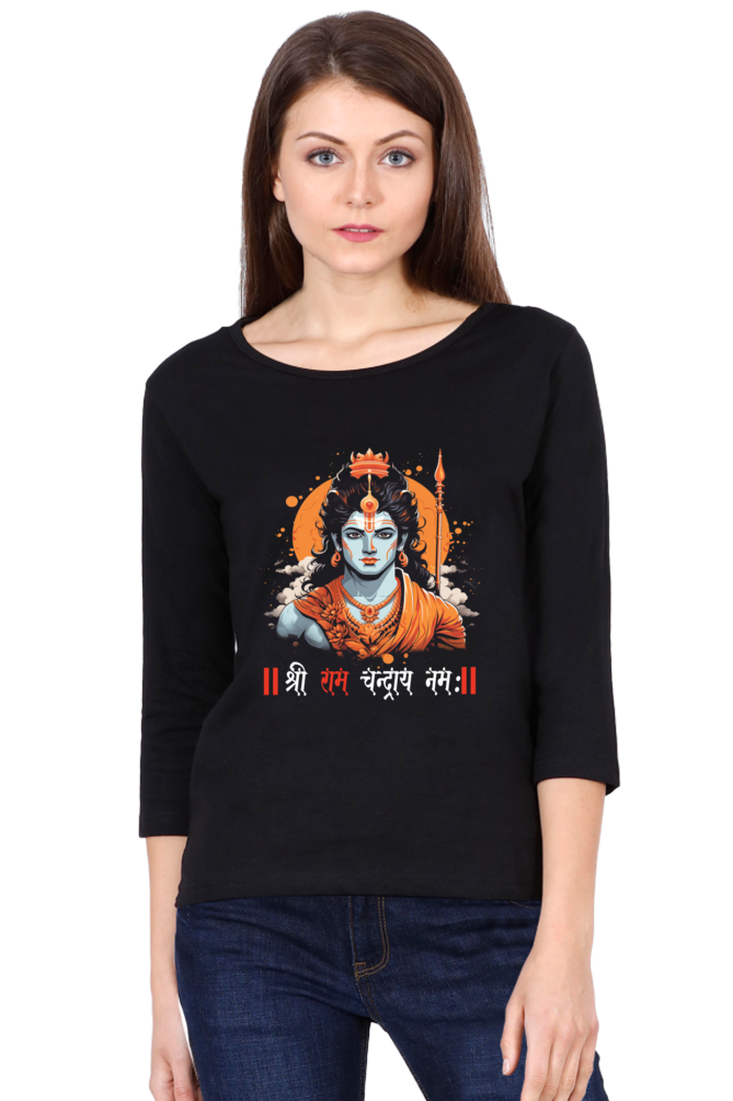 Ram Ji Divine Warrior Round Neck Full Sleeve T-Shirts for Women Vastrdhamm