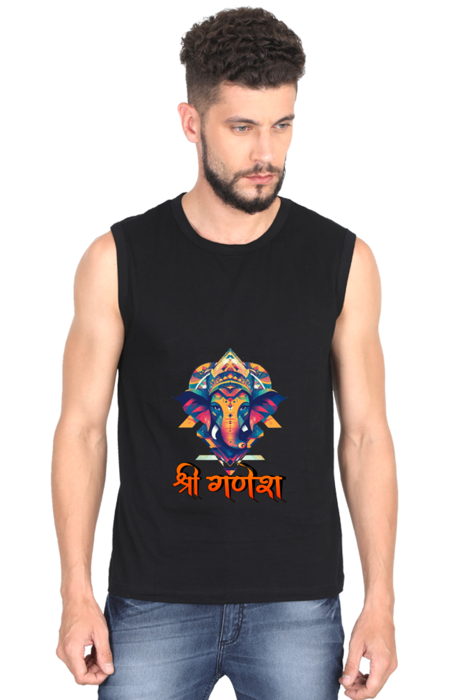 Jai Ganesha Protector Round Neck Sleeveless T-Shirts for Men Vastrdhamm