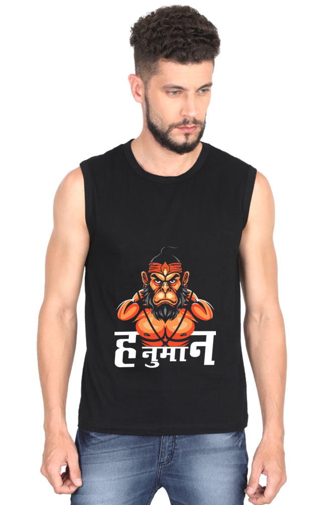 Hanuman Valor Unleashed Round Neck Sleeveless T-Shirts for Men Vastrdhamm