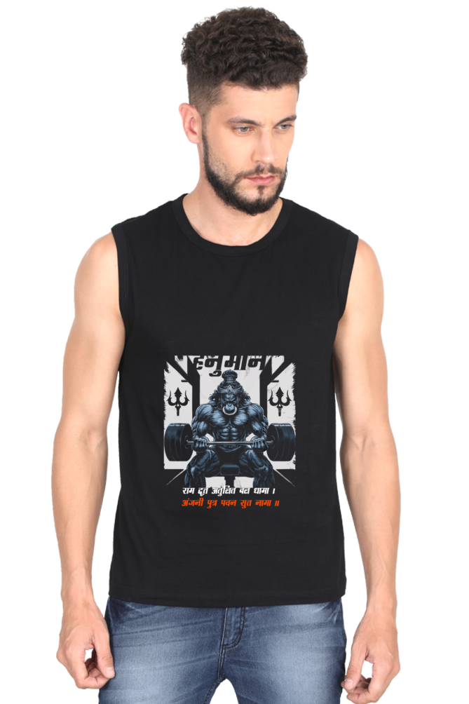 Hanuman Sacred Strength Round Neck Sleeveless T-Shirts for Men Vastrdhamm