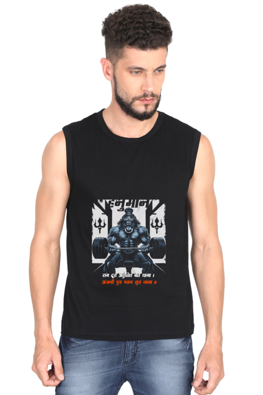 Hanuman Sacred Strength Round Neck Sleeveless T-Shirts for Men Vastrdhamm