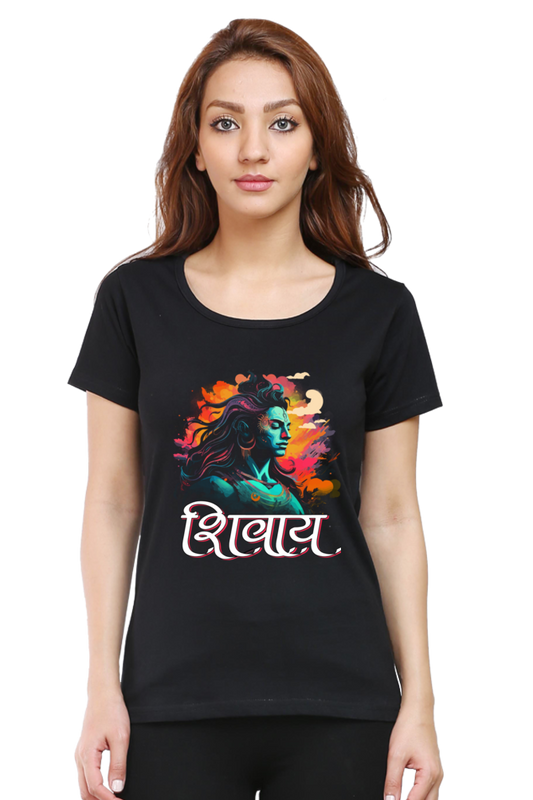 Shiv Ji Trishul Power Round Neck Half Sleeve Classic T-Shirts for Women Vastrdhamm