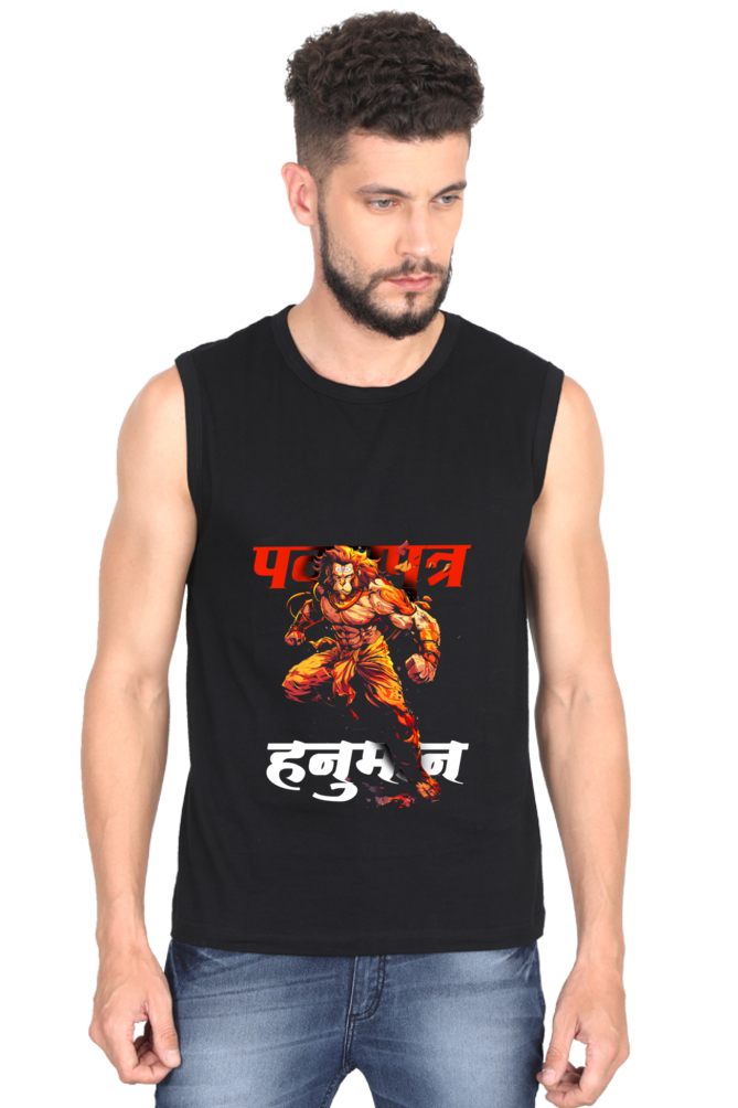 Hanuman Bhakti Warrior Round Neck Sleeveless T-Shirts for Men Vastrdhamm