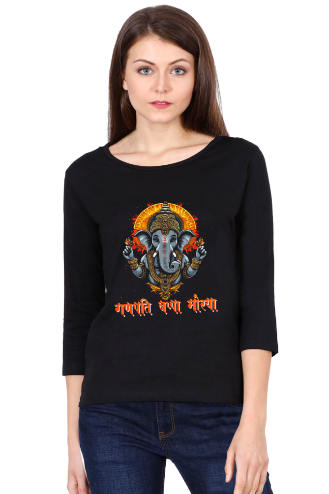 Ganesha DevotionRound Neck Full Sleeve T-Shirts for Women Vastrdhamm