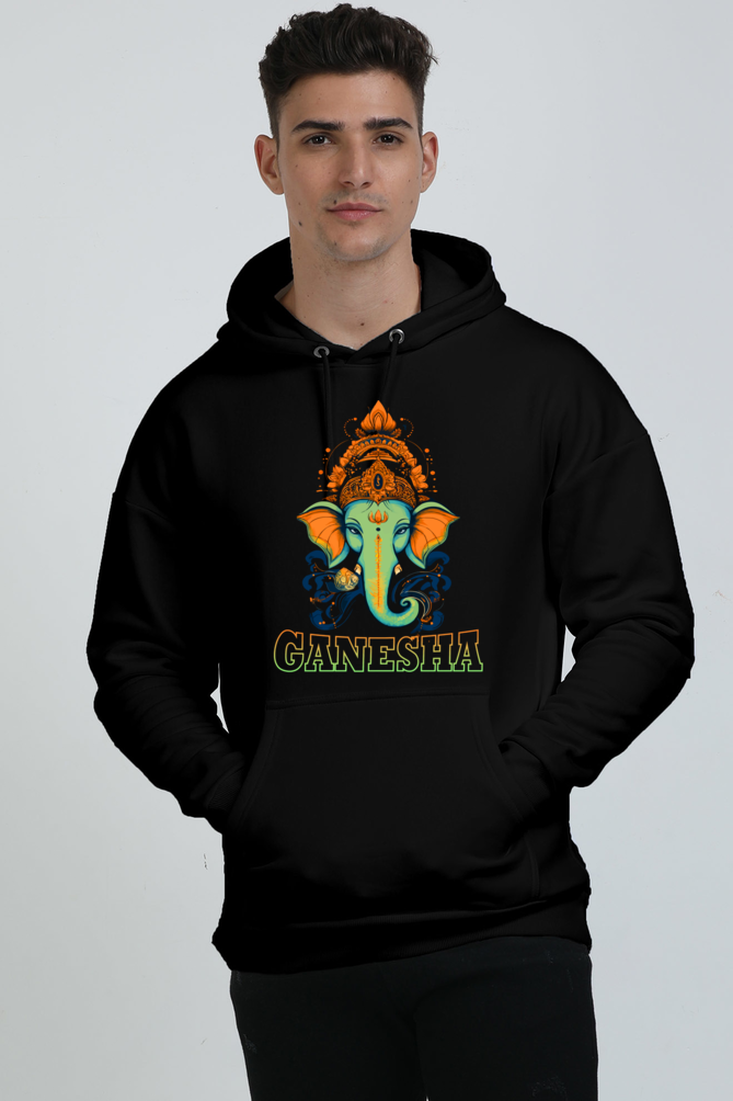 Jai Ganesha Glory Oversized Hooded Sweatshirt T-Shirts for Men Vastrdhamm