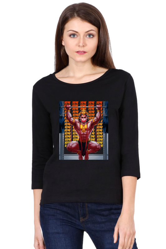 Hanuman Supreme DevotionRound Neck Full Sleeve T-Shirts for Women Vastrdhamm