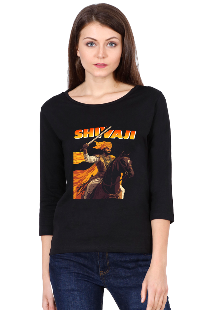 Shivaji Maharaj Warrior Spirit Round Neck Full Sleeve T-Shirts for Women Vastrdhamm