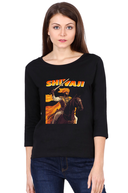 Shivaji Maharaj Warrior Spirit Round Neck Full Sleeve T-Shirts for Women Vastrdhamm