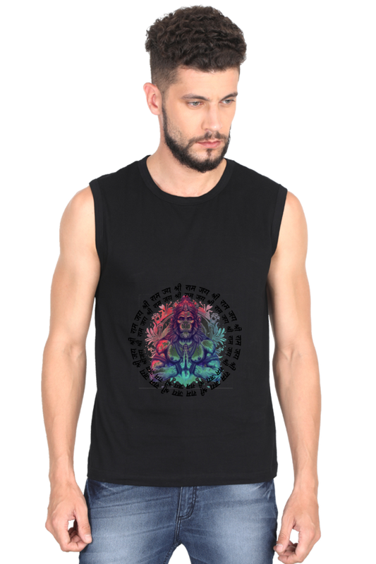 Hanuman Bhakti Devotion Round Neck Sleeveless T-Shirts for Men Vastrdhamm