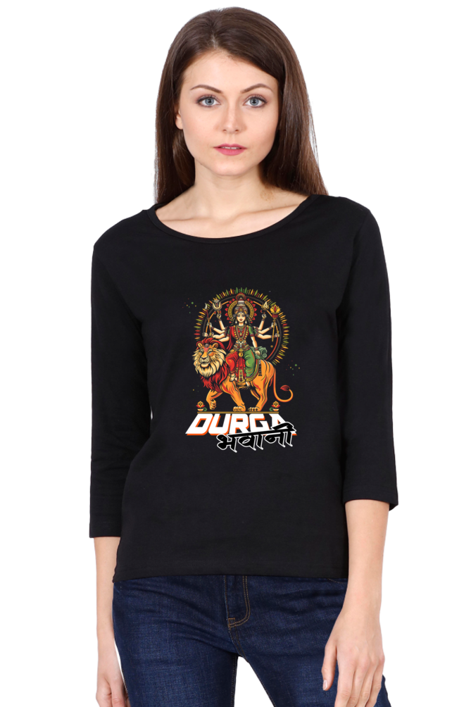 Durga ProtectorRound Neck Full Sleeve T-Shirts for Women Vastrdhamm