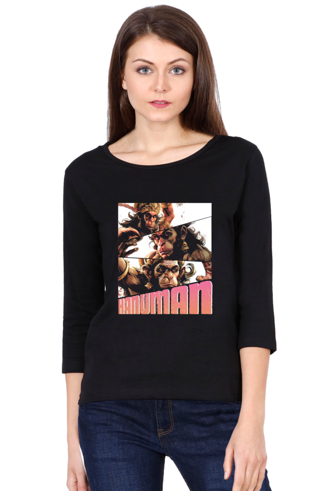 Hanuman Celestial GuardianRound Neck Full Sleeve T-Shirts for Women Vastrdhamm