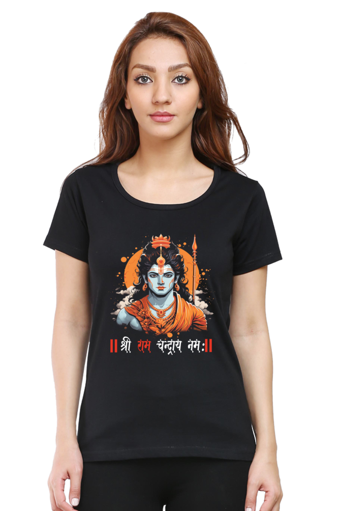 Ram Ji Divine Warrior Round Neck Half Sleeve Classic T-Shirts for Women Vastrdhamm