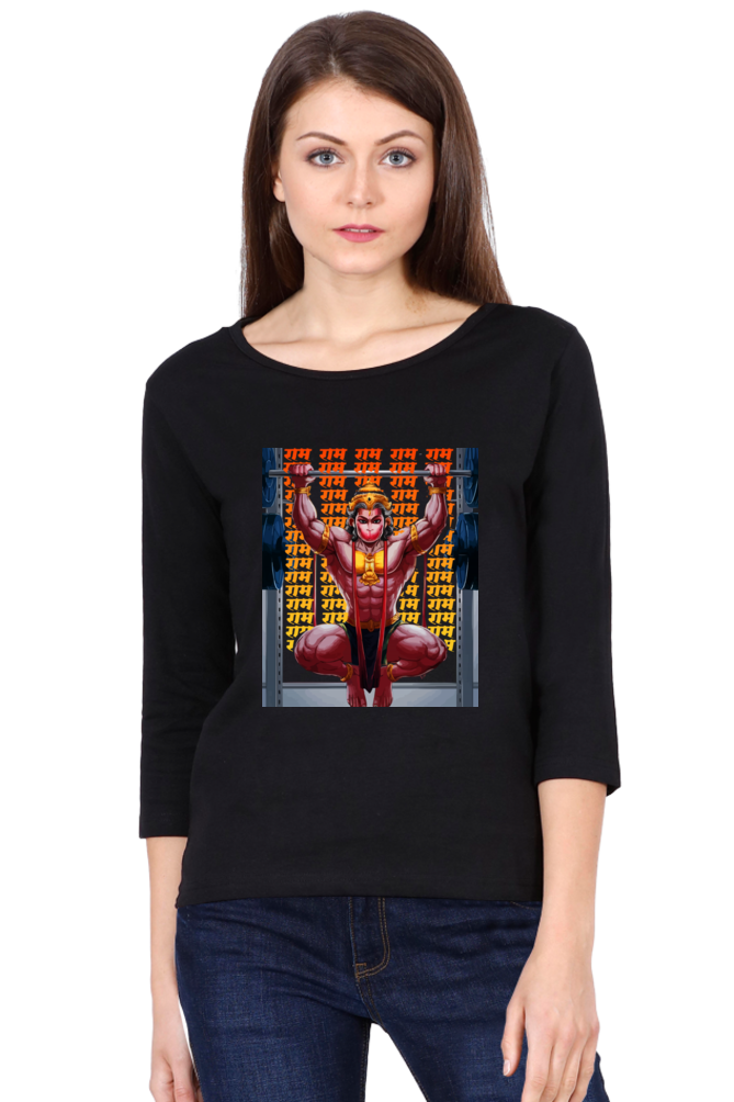 Hanuman Supreme DevotionRound Neck Full Sleeve T-Shirts for Women Vastrdhamm