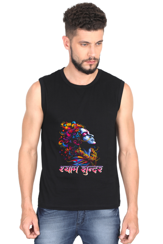 Shree Krishan Flute Melody Round Neck Sleeveless T-Shirts  for Men Vastrdhamm