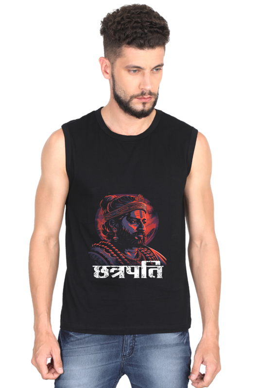 Shivaji Maharaj Courage Round Neck Sleeveless T-Shirts for Men Vastrdhamm