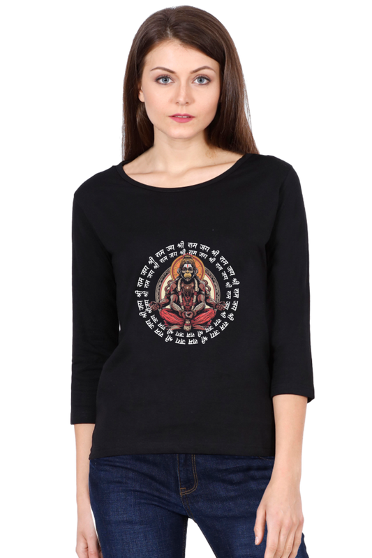 Hanuman Mighty VigilanceRound Neck Full Sleeve T-Shirts for Women Vastrdhamm