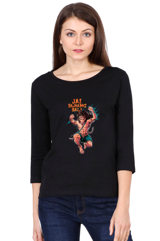 Hanuman Bhakti DevotionRound Neck Full Sleeve T-Shirts for Women Vastrdhamm